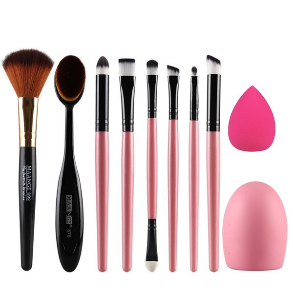 10 Piece Powder Brush Sponge Puff Cleaning Egg Set Beauty Makeup Tool - Pink