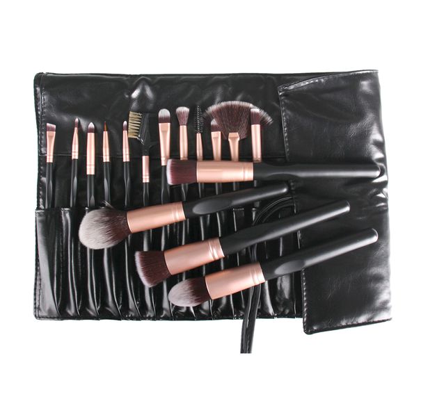 16 Piece Powder Foundation Eyeshadow Makeup Brush Set with PU Leather Bag