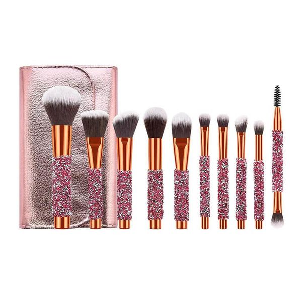 10 Piece Luxury Rhinestone Handle Makeup Brushes Set With Bag