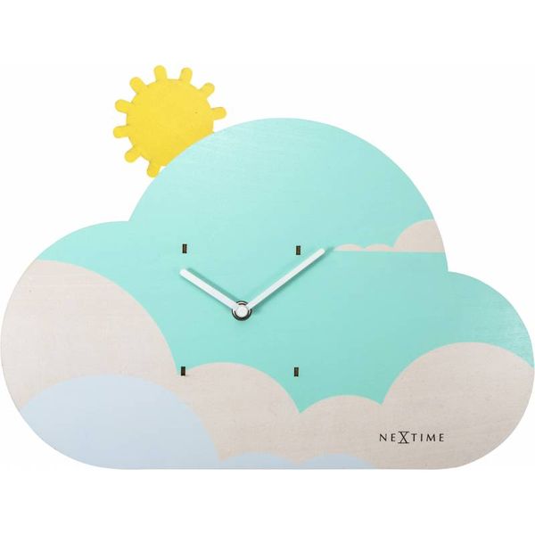 NeXtime 37cm Cloudy Wood Wall Clock - Baby Blue