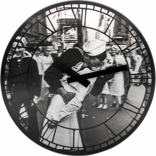NeXtime 39.5cm Kiss Me In New York Plastic Round Wall Clock - 3D Black