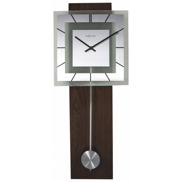 NeXtime 32 x 80cm Retro Pendulum Square Frosted Glass and Wood Wall Clock