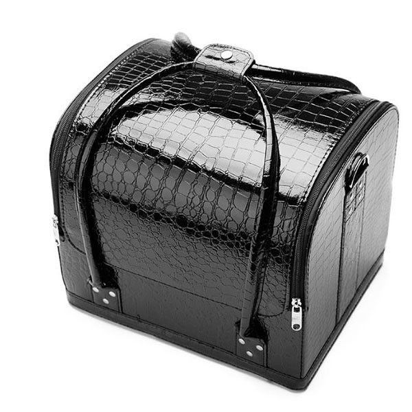 Iconix PU Leather 3-Layer Crocodile Print Cosmetic Case