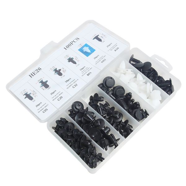 100 Piece Assorted Car Body Plastic Push Retainer Pin Rivet Fasteners Kit