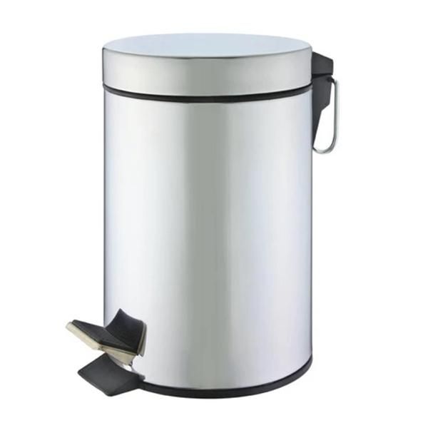 Stainless steel shiny finish 'round' pedal bin (5L)