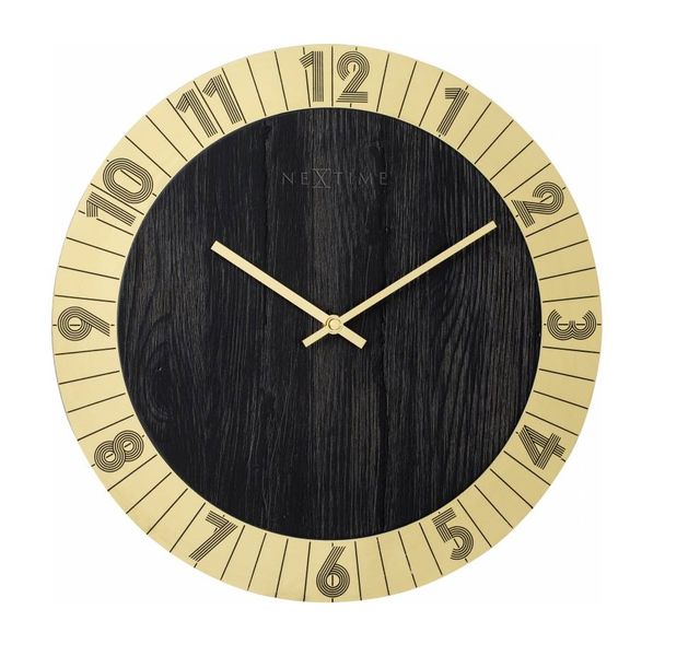 NeXtime 35cm Flare Metal and Wood Round Wall Clock - Gold