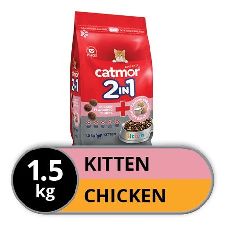 Catmor Dry Kitten Food 2in1 Chicken Chunks Calcium Milky Balls 1.5kg Shop Today. Get it Tomorrow takealot