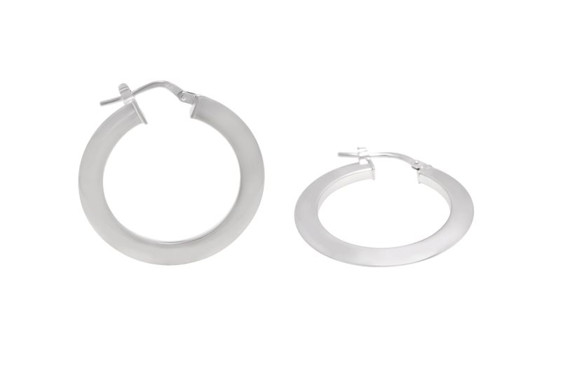 9ct/925 White Gold Fusion Flat Edge Hoop Earrings.