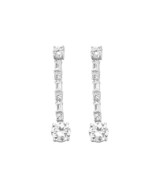 925 Sterling Silver Fancy CZ Drop Earrings.