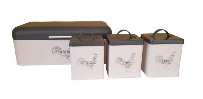 Rooster Range Bread Bin With 3pc Canister (Set)
