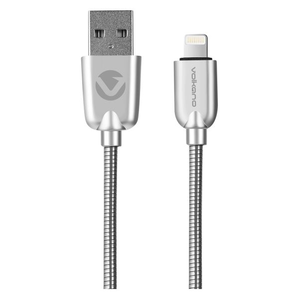 Volkano Iron Series Round Metallic Spring MFI Lightning Cable 1.2m - Silver