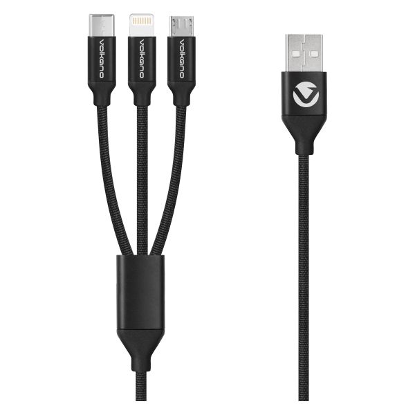 Volkano 3-in-1 Charge Cable - Weave Series - 1m - Black