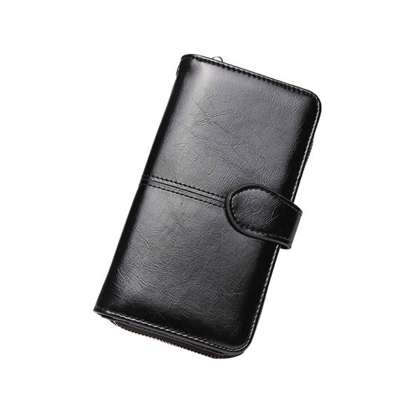 Ladies Long Section Large Capacity Clutch Bag with Wrist Strap - Brown