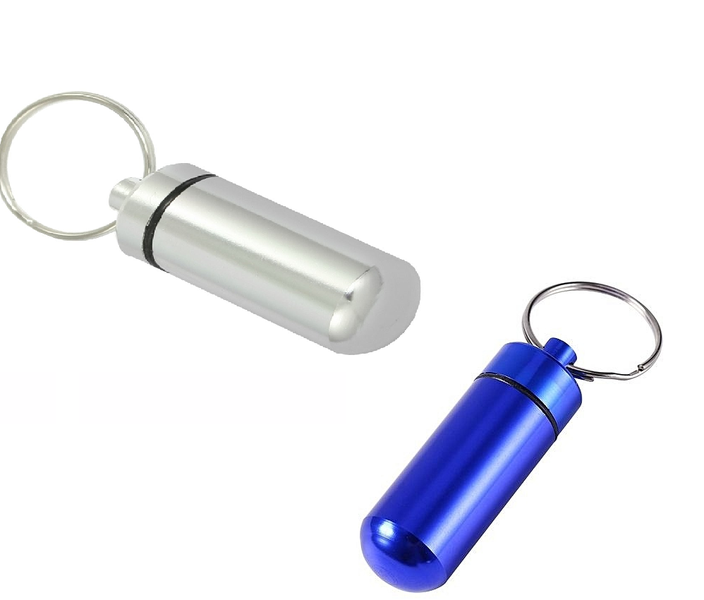 Pill Keychain Holder Silver + Blue