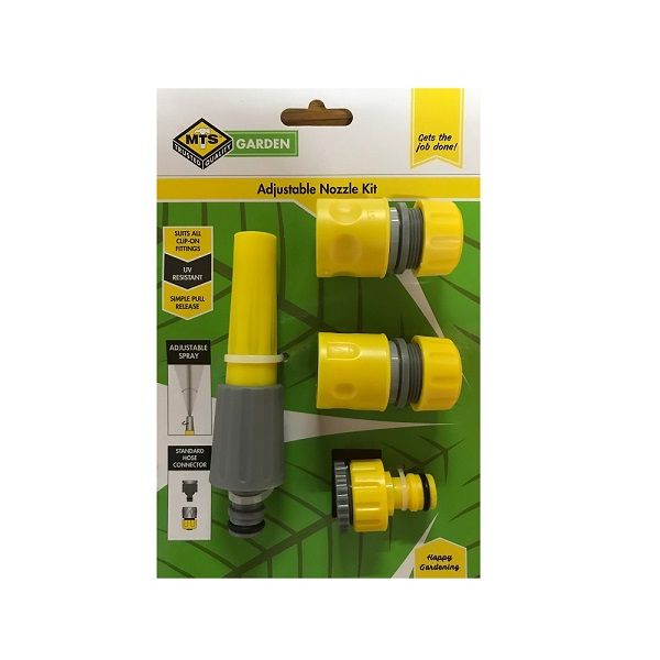MTS Hose Pipe Fittings and Nozzle Set 4 Piece (12mm 1/2&quot;)