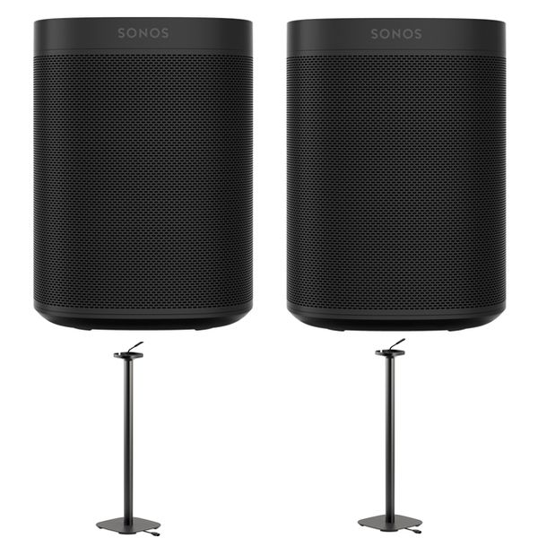 Sonos One SL WiFi Speakers With Vogels Floor Stands Bundle White