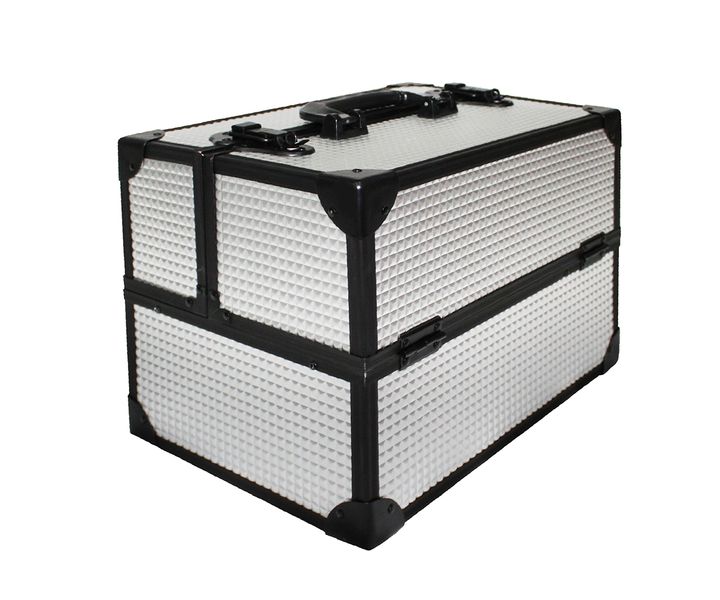 Glamorous Lockable Cosmetic Makeup Case with Brush Holder - Silver