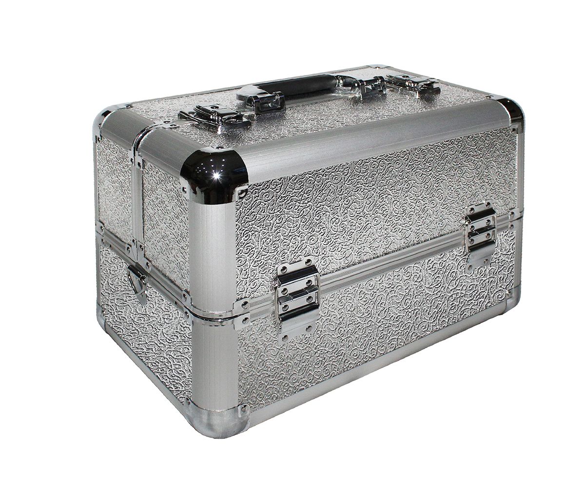 Aluminum Makeup Case Jewelry Cosmetic Box with 4 Trays Artistic