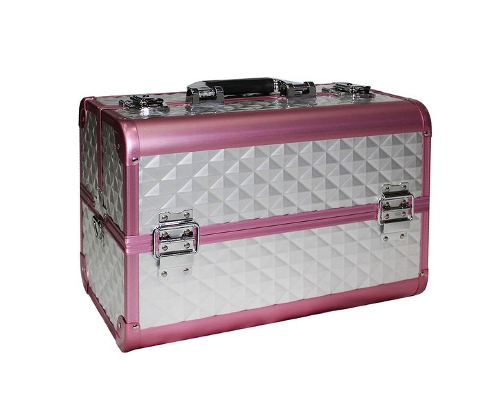 Stylish Lockable Cosmetic Makeup Case with Jewelry Organizer - Silver/Pink