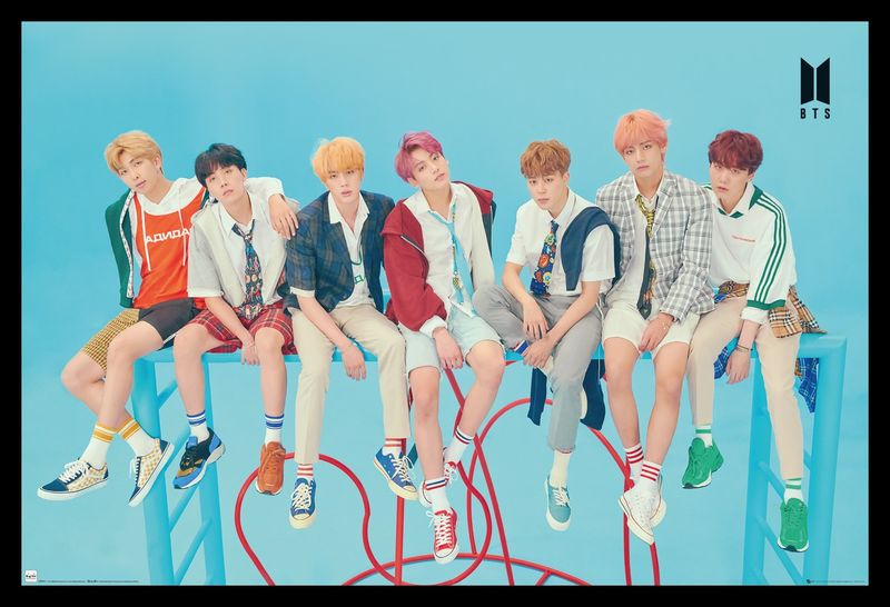 BTS - Group Blue Poster with Black Frame