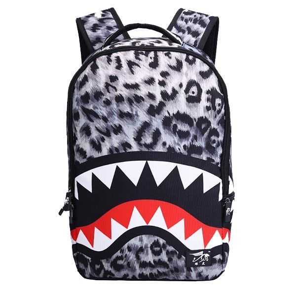 Student Leopard-print Backpack with Shark Detail