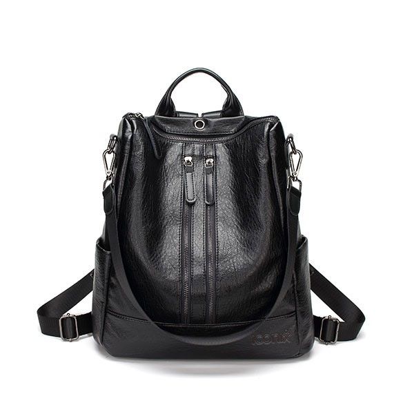 Iconix PU Leather Women’s Minimalist Casual Backpack | CY-12-06 - Black