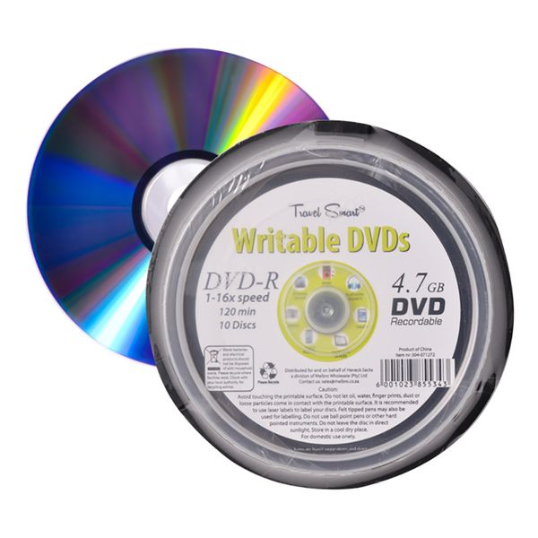 Writable Spindle Of 10 DVD-R 4.7GB 120 Minute Disks