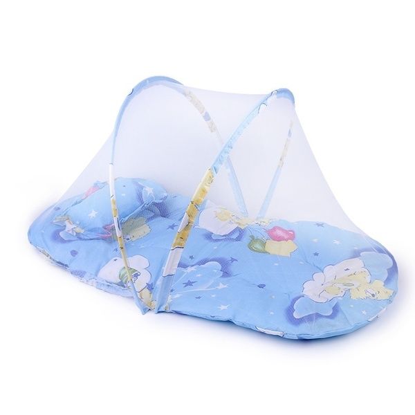 Baby Mosquito Net Folding Bed with Pillow - Blue