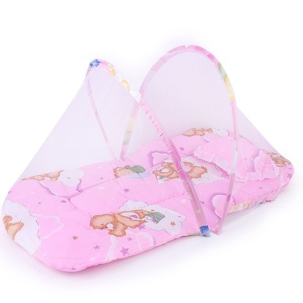 Baby Mosquito Net Folding Bed with Pillow - Pink