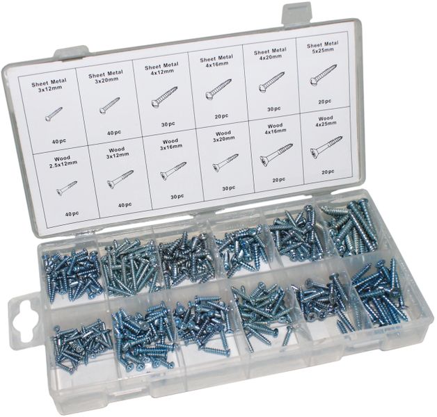 Metal and Wood Screws - Assorted Sizes - 360 Piece Set