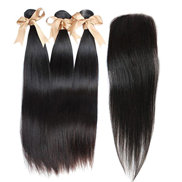 100% Human Brazilian Straight Hair with 3 Part Closure 10A Grade -10INCH