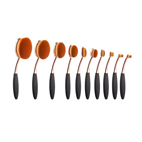 Makeup Brushes - 10 Piece Oval Make-up Brush Set - Rose Gold &amp; Black