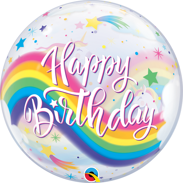 Qualatex 22 Inch Bubble Balloon Happy Birthday Unicorn