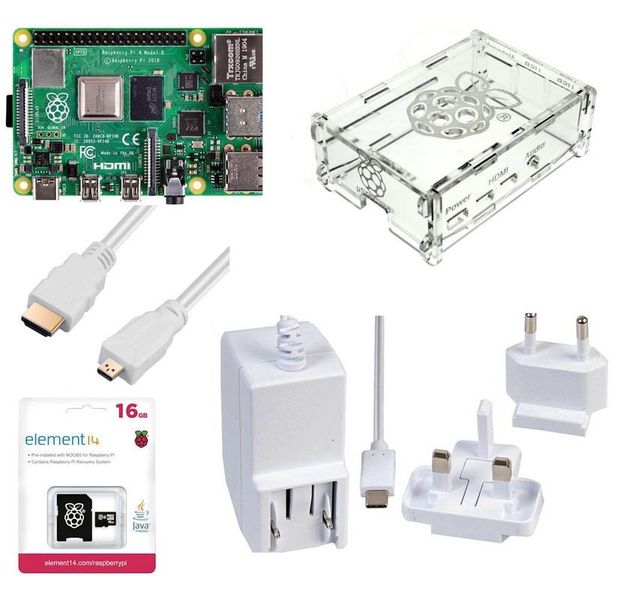 Raspberry Pi 4 B+ Basic Kit, 2Gb Ram, 16GB Noobs, Case, PSU, White