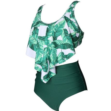 one piece swimsuit green leaves