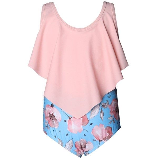 Iconix Mom Soft Pink &amp; Blue Floral Two-Piece Bikini