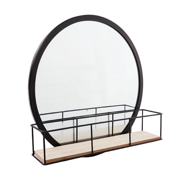 Mirror Wall Metal With Wooden Shelf 25cm