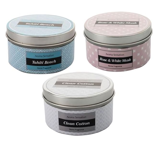 Candle In Holder Tin 8x4cm Scented - Set of 3