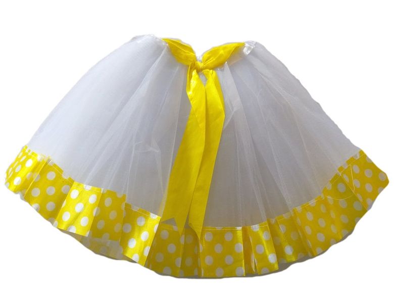 G4A - Kids Tutu Skirt - White with Yellow Polka Ribbon Trim