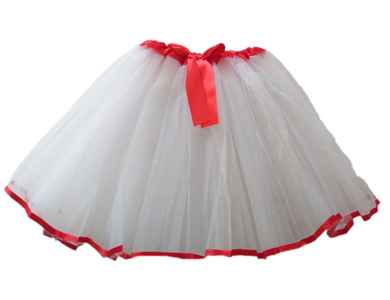G4A - Kids Tutu Skirt - White with Red Ribbon Trim
