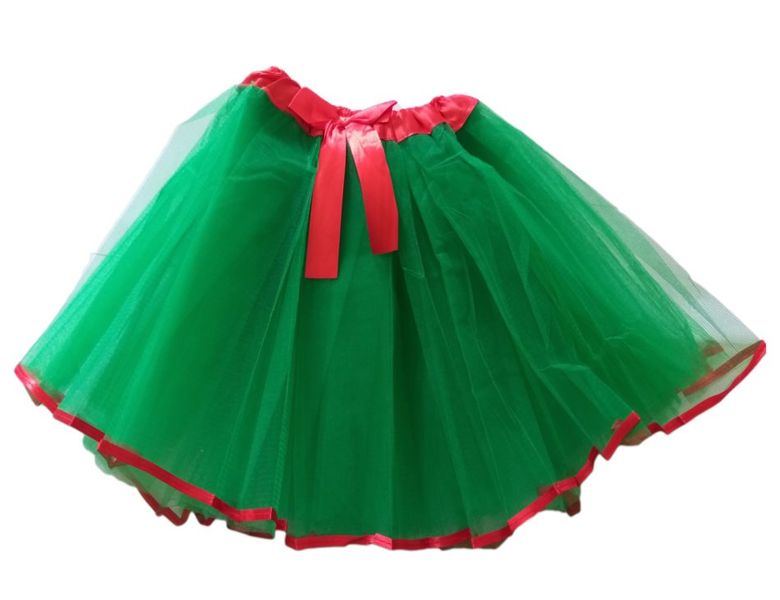 G4A - Kids Tutu Skirt - Green with Red Ribbon Trim