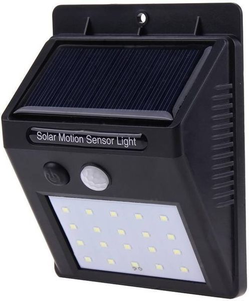 SQI. 20 LED Solar Powered LED Wall Light with PIR Sensor &amp; CDS Night Sensor