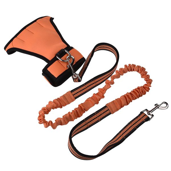 Hands-Free Glove &amp; Dog Leash with Dual-Handle Reflective Bungee - Red