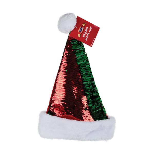 Xmas Dress Up Sequin Santa Hat 30x45cm
