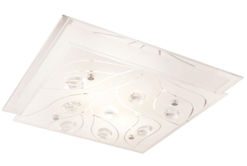 Square Chrome Ceiling Fitting with Frosted Glass and Crystals