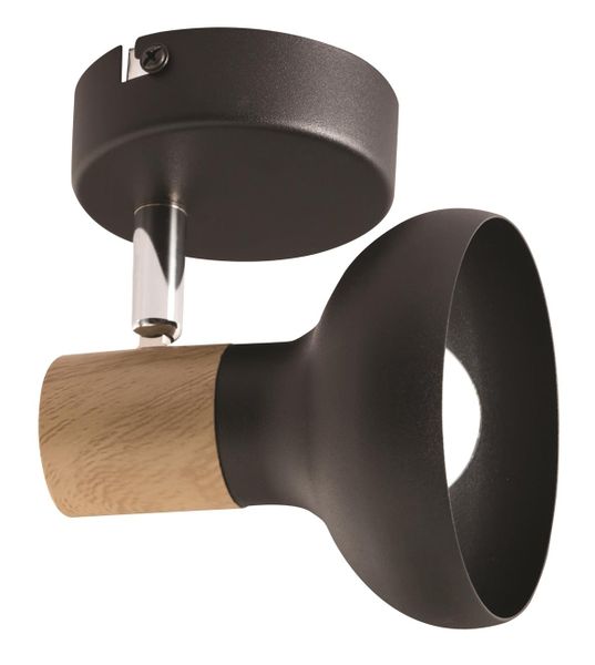 Black Metal with Wood Finish and Polished Chrome Spotlight