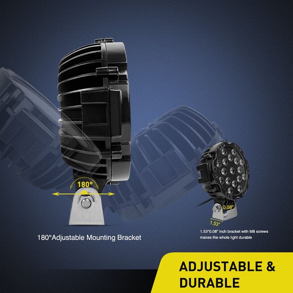 2PCS 7" 51w 5100LM Black Round Spot Light Pod