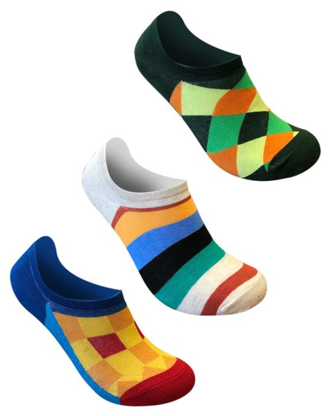 Undeez Stripes and Squares Sneaker Secret Socks 3 pack