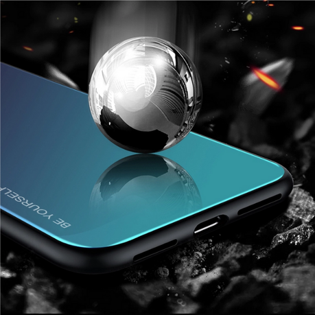 Blue + red Soft TPU Bumper Frame Ultra Thin Silicone Case for Huawei P30 lite Fantasydao Compatible with Huawei P30 lite Case Gradient Colorful Laser Aurora Tempered Glass Back Cover 