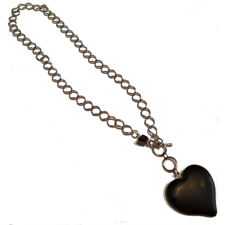 Nickel Chain With Large Black Semi Precious Stone Heart Buy Online In South Africa Takealot Com